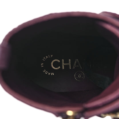 Chanel Lambskin Patent Calfskin Quilted Logo Lace Up Combat Boots 36 Burgundy Black 9 of 9