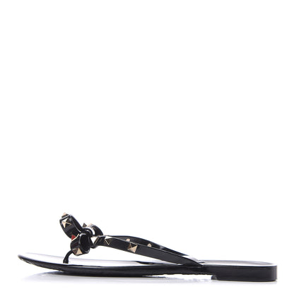 Valentino Garavani PVC Jelly Rockstud Bow Thong Sandals 41 Black 1 of 8