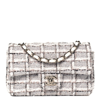 Chanel Tweed Quilted Mini Rectangular Flap White Grey 1 of 8