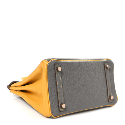 Hermes Togo Bi-Color Horseshoe Birkin 25 Etoupe Jaune Ambre 4 of 10