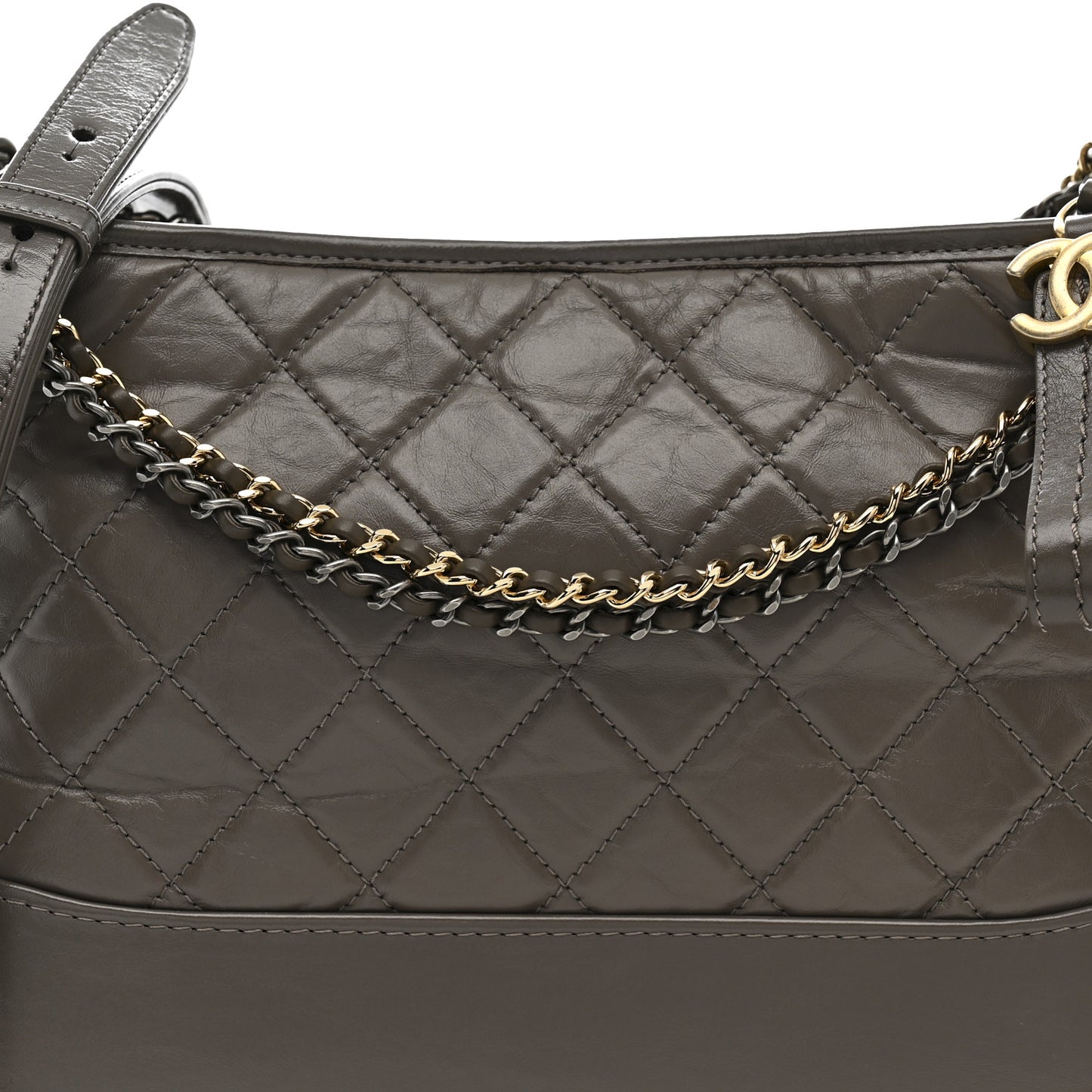 Aged Calfskin Quilted Medium Gabrielle Hobo Grey