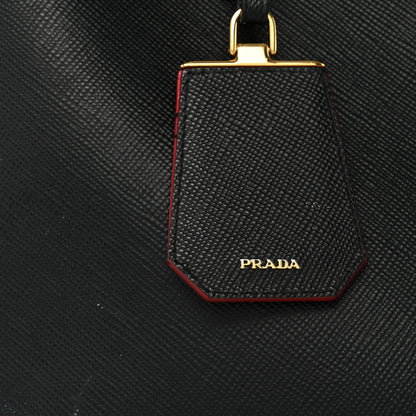 Prada Saffiano Cuir Large Double Bag Black Fuoco 13 of 14