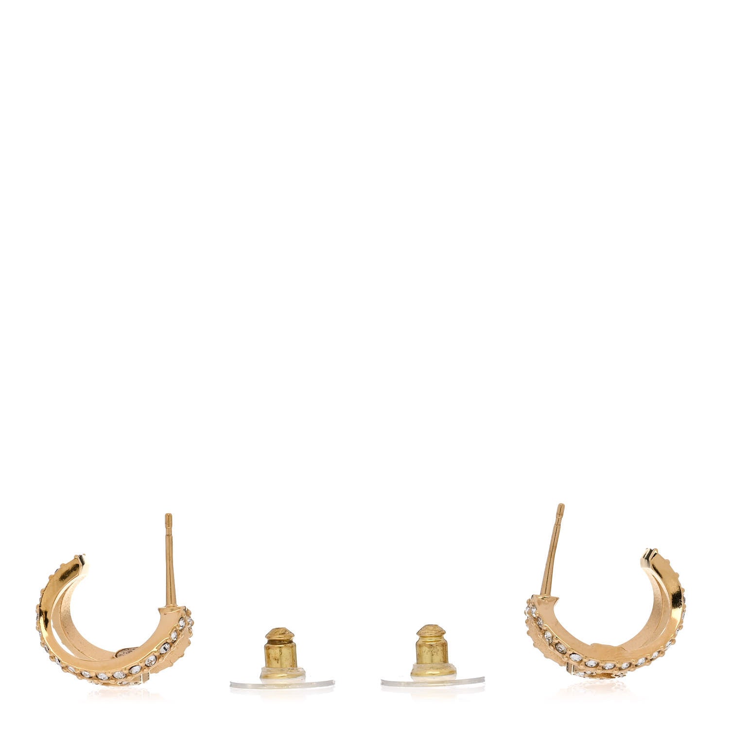 Chanel Crystal Strass CC Double Hoop Earrings Gold 3 of 5