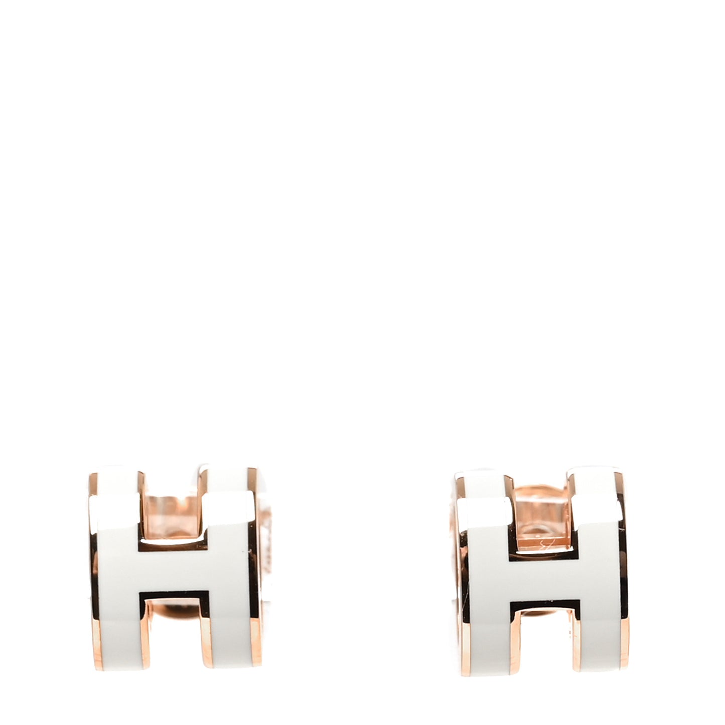 Rose Gold Lacquered Mini Pop H Earrings White