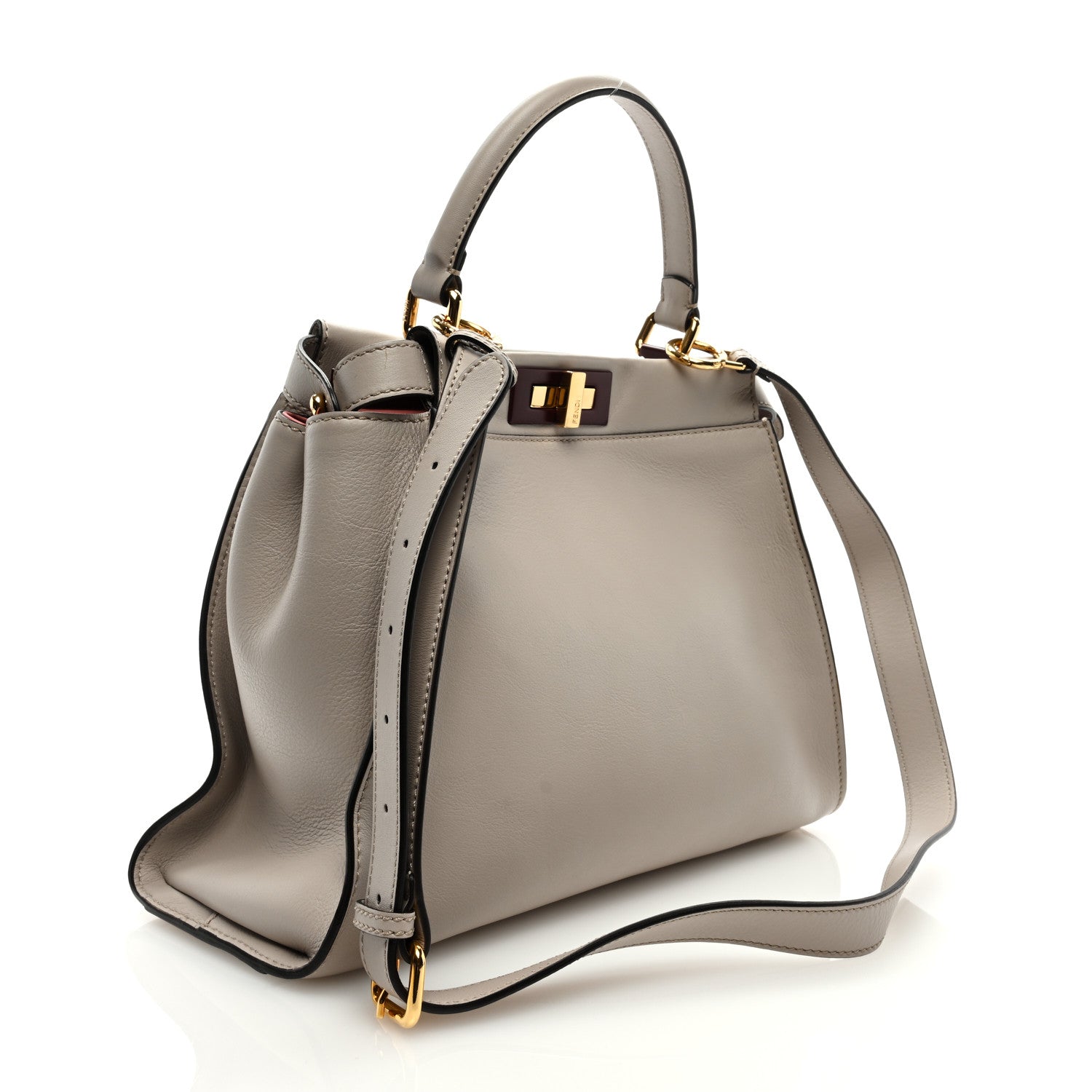 Fendi Vitello Seta Shiny Nappa Medium Peekaboo Iconic Satchel Grigio Polvere Bois de Rose 3 of 9