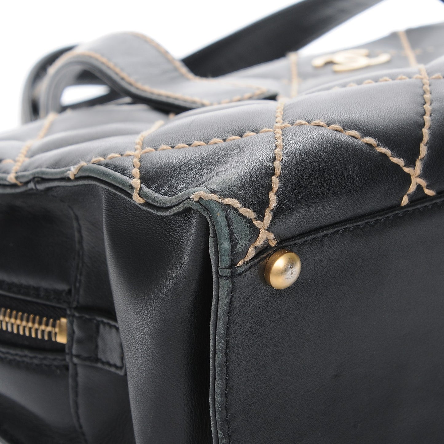 Calfskin Contrast Stitch Surpique Bowler Black