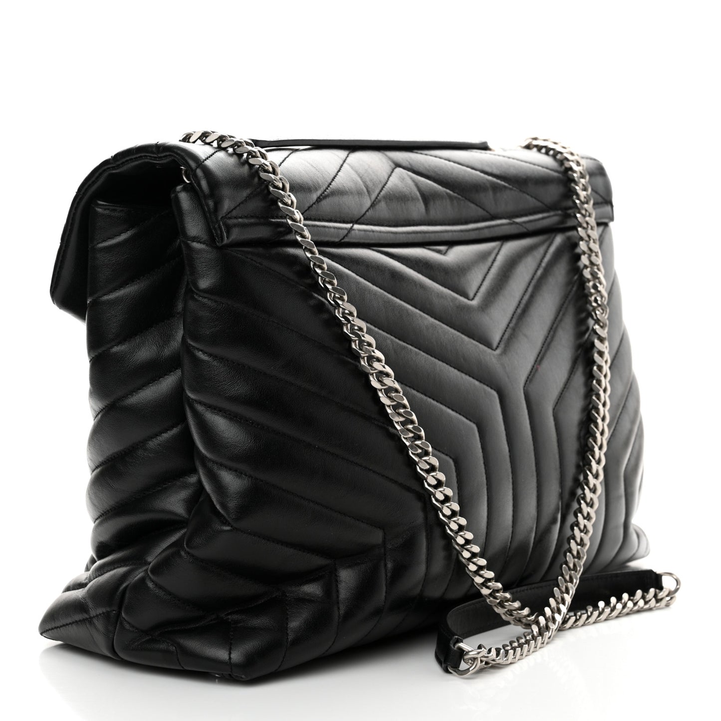 Calfskin Y Quilted Monogram Large Loulou Chain Satchel Black