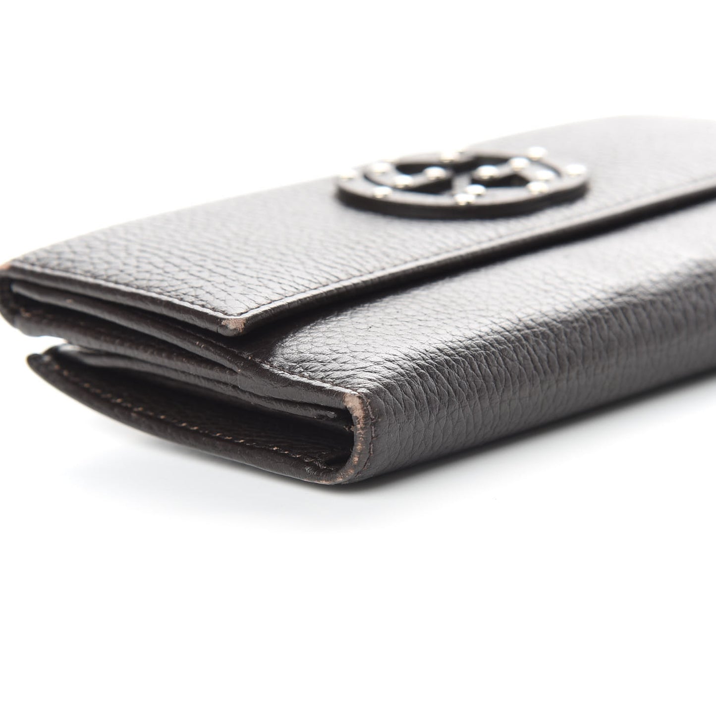 Calfskin Studded Soho Continental Wallet Dark Brown