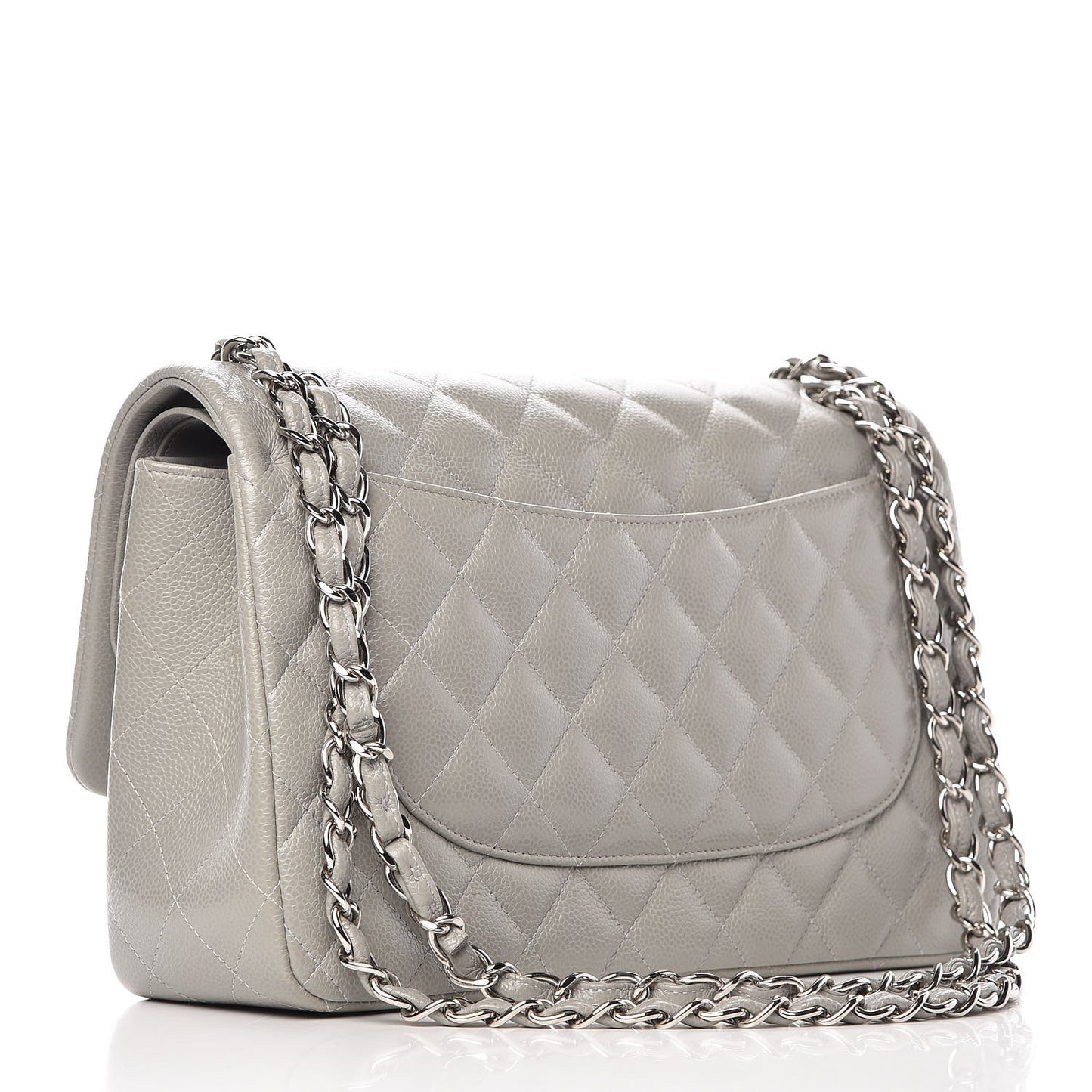 Caviar Quilted Jumbo Double Flap Grey