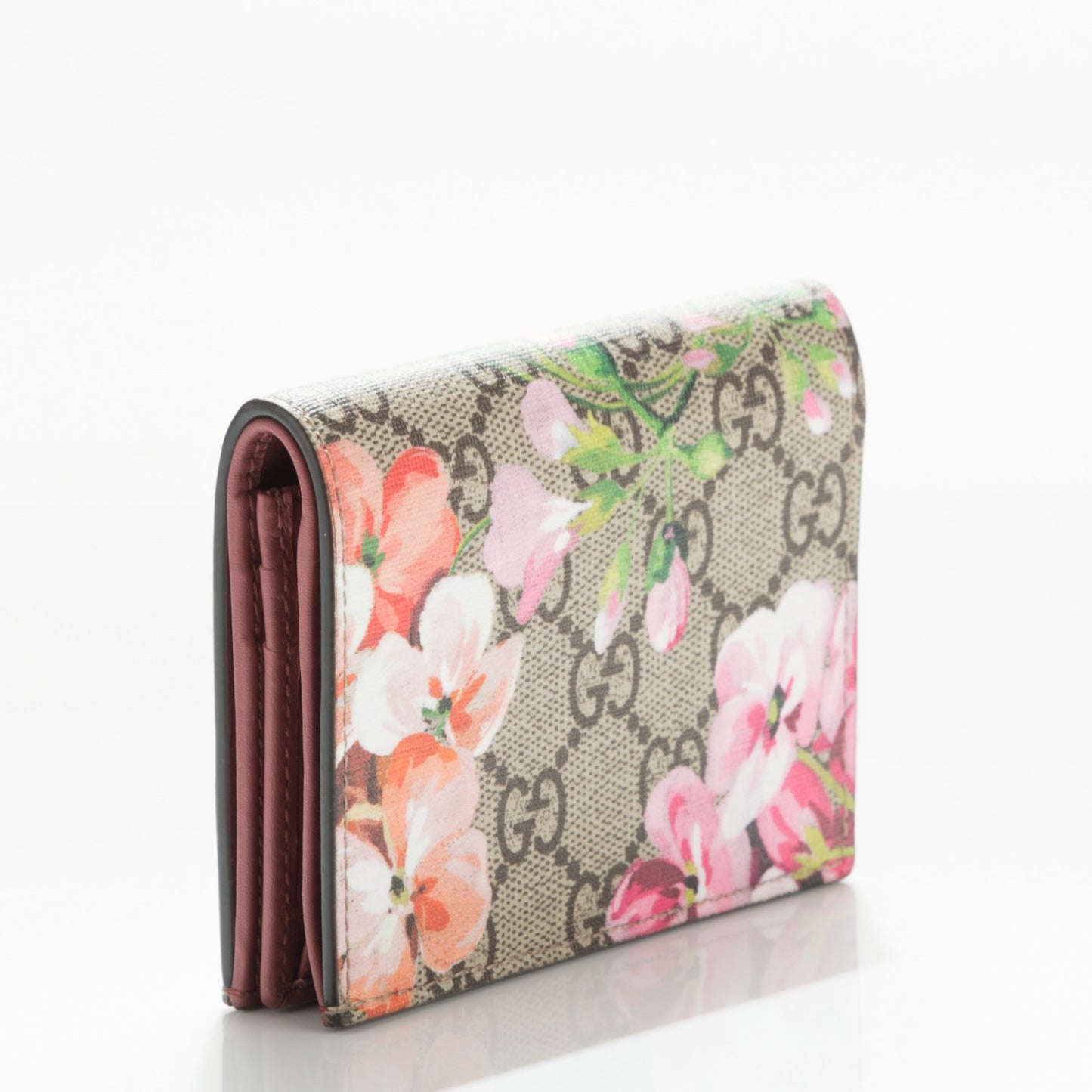 GG Supreme Monogram Blooms Card Case Beige Multicolor Dry Rose
