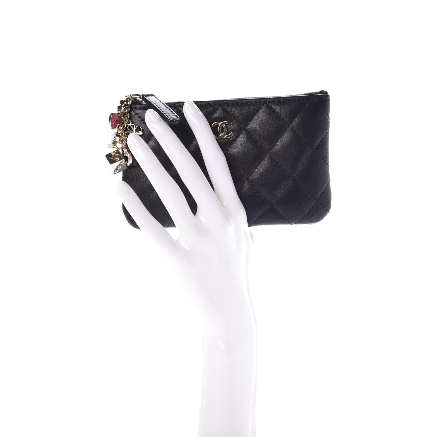 Lambskin Quilted Small Casino Cosmetic Case Black