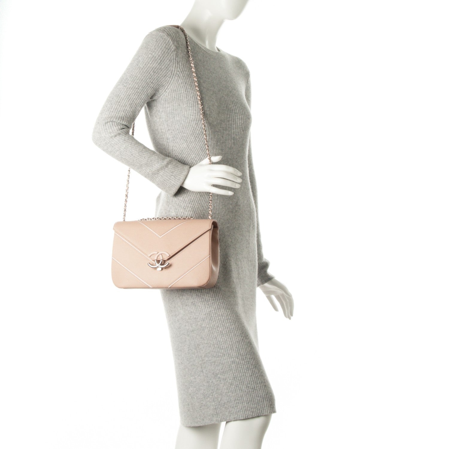 Chanel Caviar Chevron Large Single Flap Beige 2 of 7