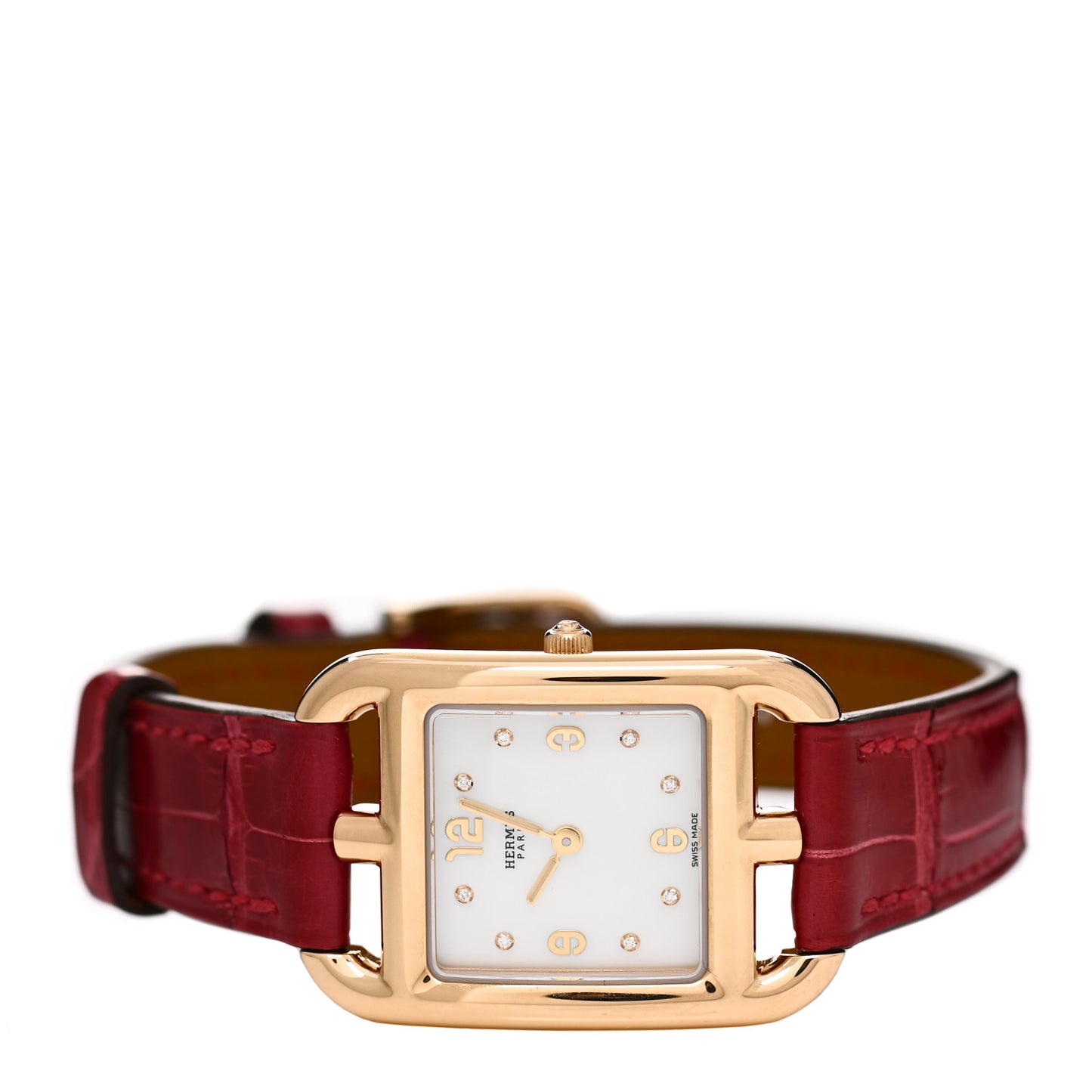 18K Rose Gold Alligator Diamond Mother of Pearl 23mm Cape Cod Quartz Watch Braise