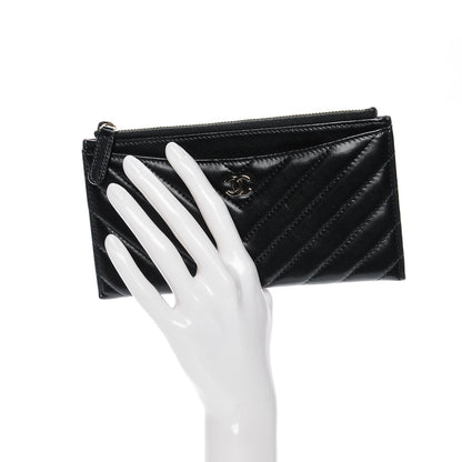 Chanel Calfskin Chevron Quilted Classic Zip Pouch Black 2 of 7
