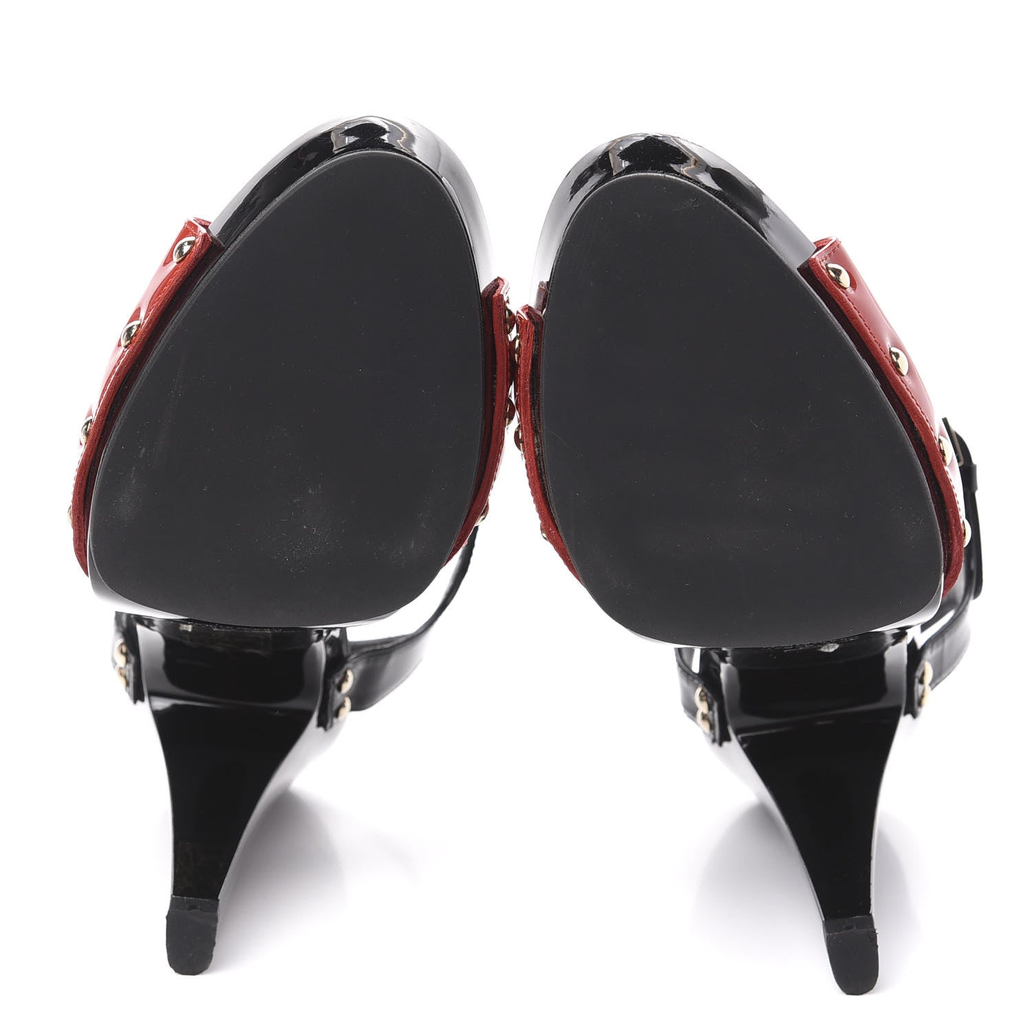 Gucci Patent Horsebit Peep Toe Heels 36.5 Black Red 5 of 10