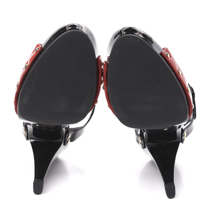 Gucci Patent Horsebit Peep Toe Heels 36.5 Black Red 5 of 10