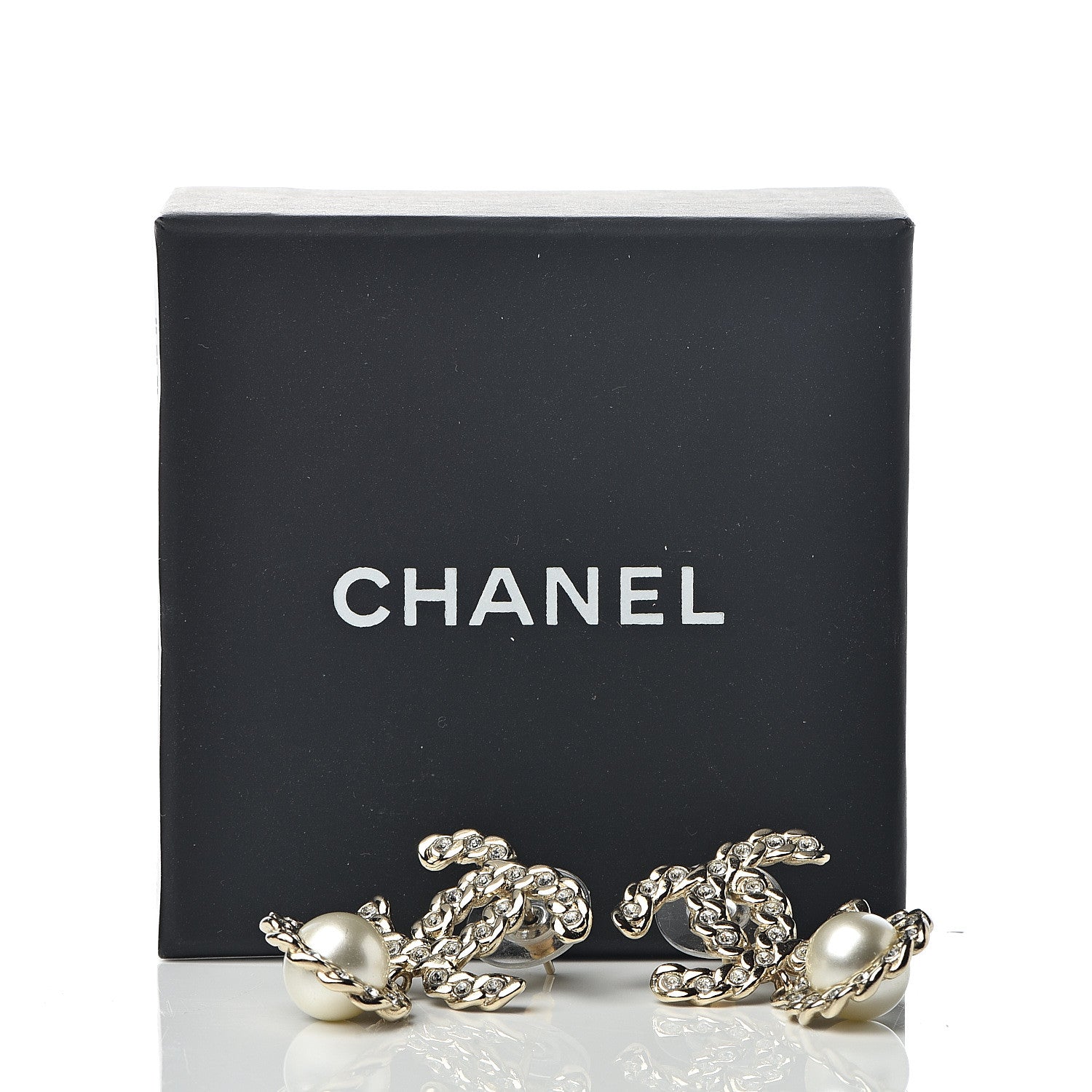 Chanel Crystal Pearl Pearls Coronation CC Drop Earrings Gold 5 of 5
