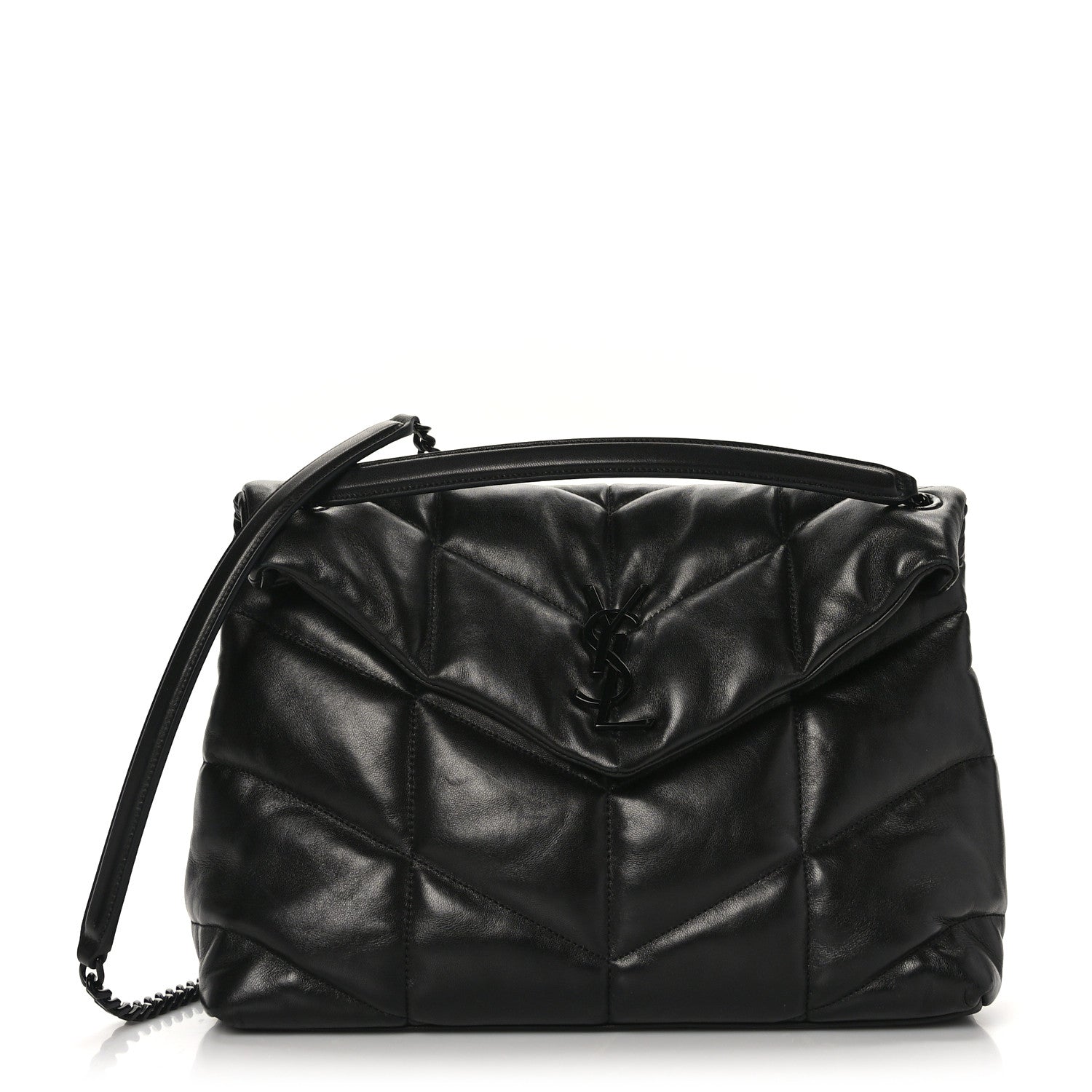Saint Laurent Lambskin Quilted Monogram Monochrome Medium Loulou Puffer Chain Satchel Black 1 of 8