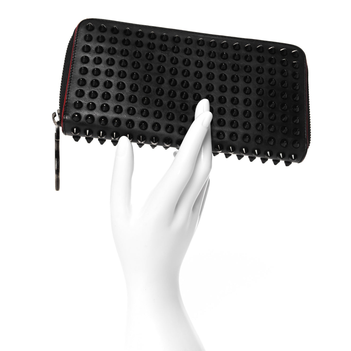 Calfskin Panettone Spiked Zip Around Wallet Black