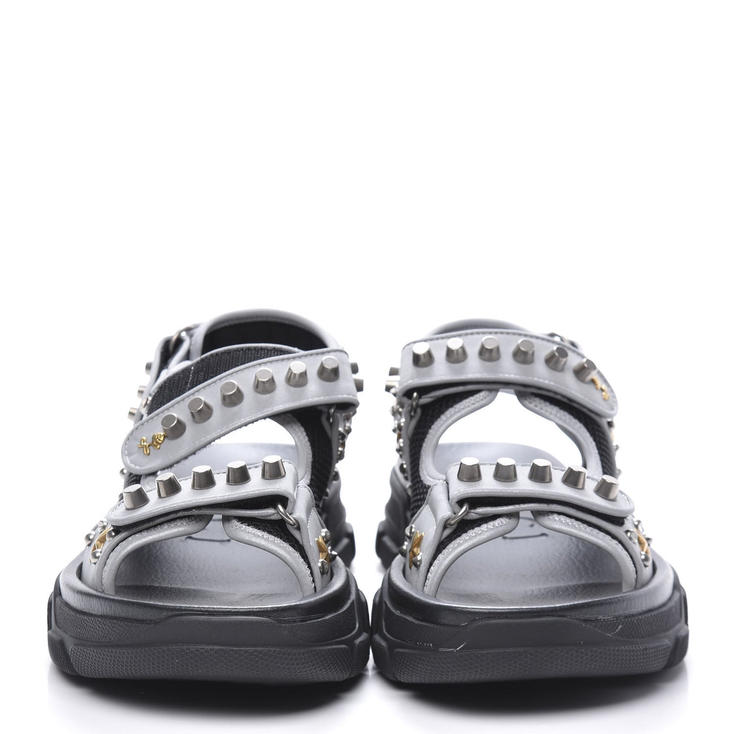 Technical Canvas Calfskin Reflective Studded Mens Aguru Sandals 8 Silver Black