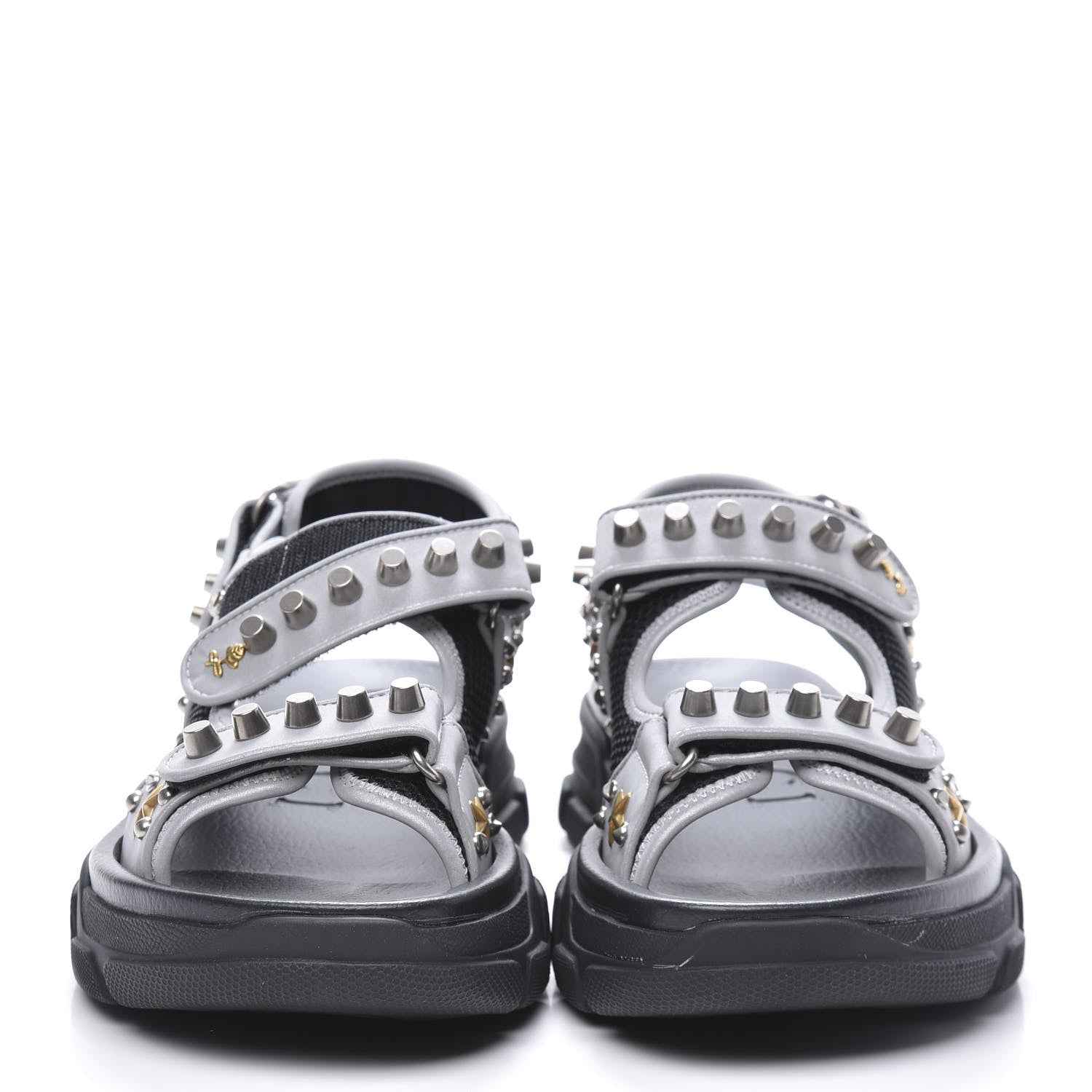 Gucci Technical Canvas Calfskin Reflective Studded Mens Aguru Sandals 8 Silver Black 2 of 7