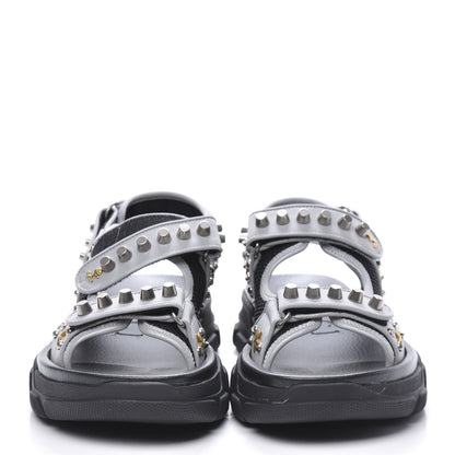 Gucci Technical Canvas Calfskin Reflective Studded Mens Aguru Sandals 8 Silver Black 2 of 7