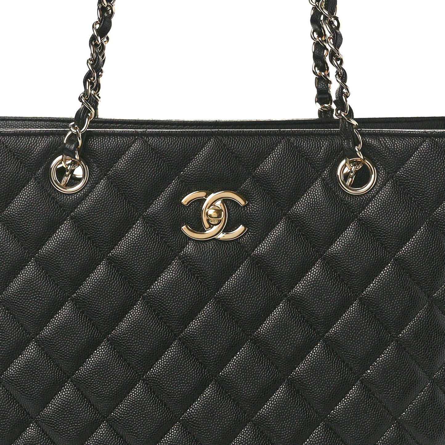 Caviar Quilted Large CC Shopping Tote Black