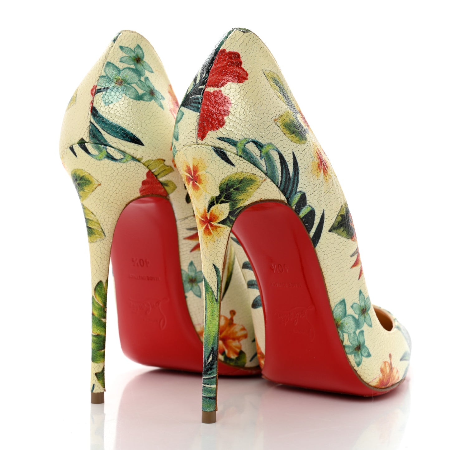 Crackled Calfskin Hawaiian Print So Kate 120 Pumps 40.5 White