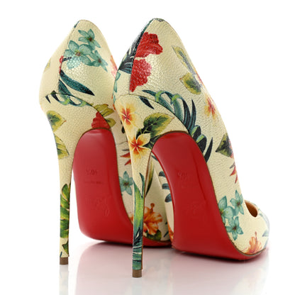Christian Louboutin Crackled Calfskin Hawaiian Print So Kate 120 Pumps 40.5 White 4 of 9