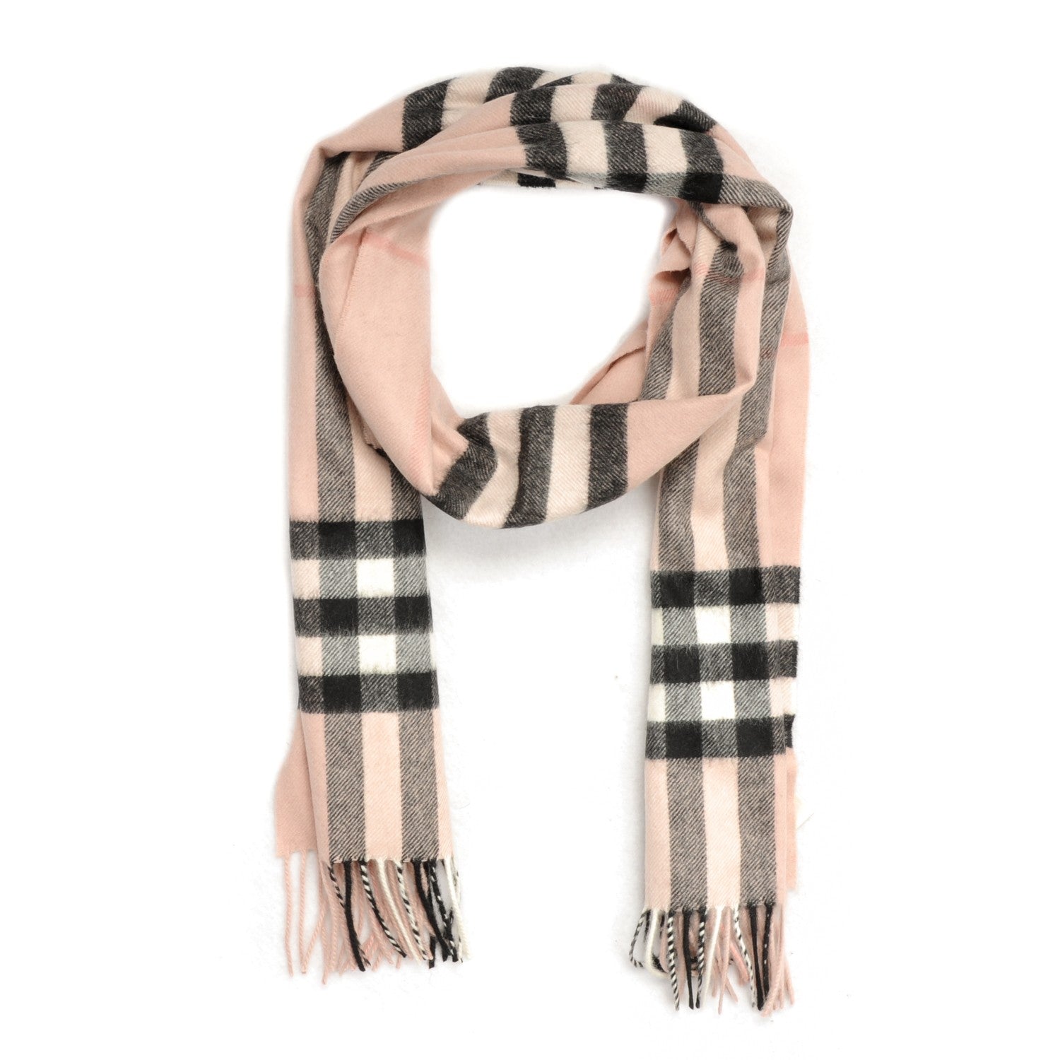 Burberry Cashmere Giant Heritage Check Fringe Scarf Ash Rose 1 of 5