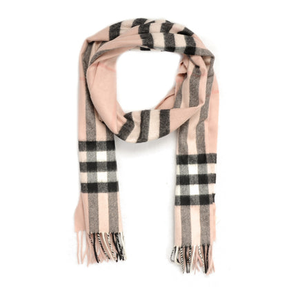 Burberry Cashmere Giant Heritage Check Fringe Scarf Ash Rose 1 of 5