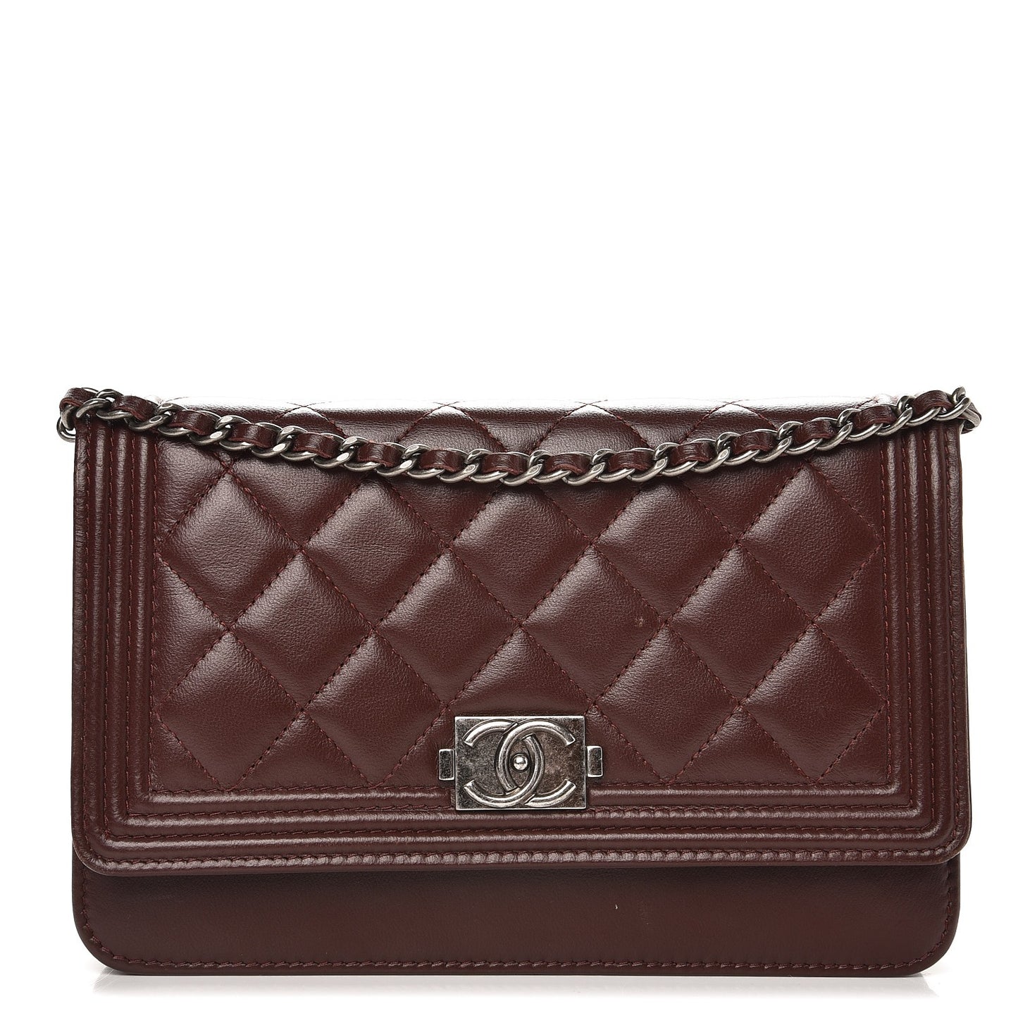 Lambskin Quilted Boy Wallet On Chain WOC Burgundy