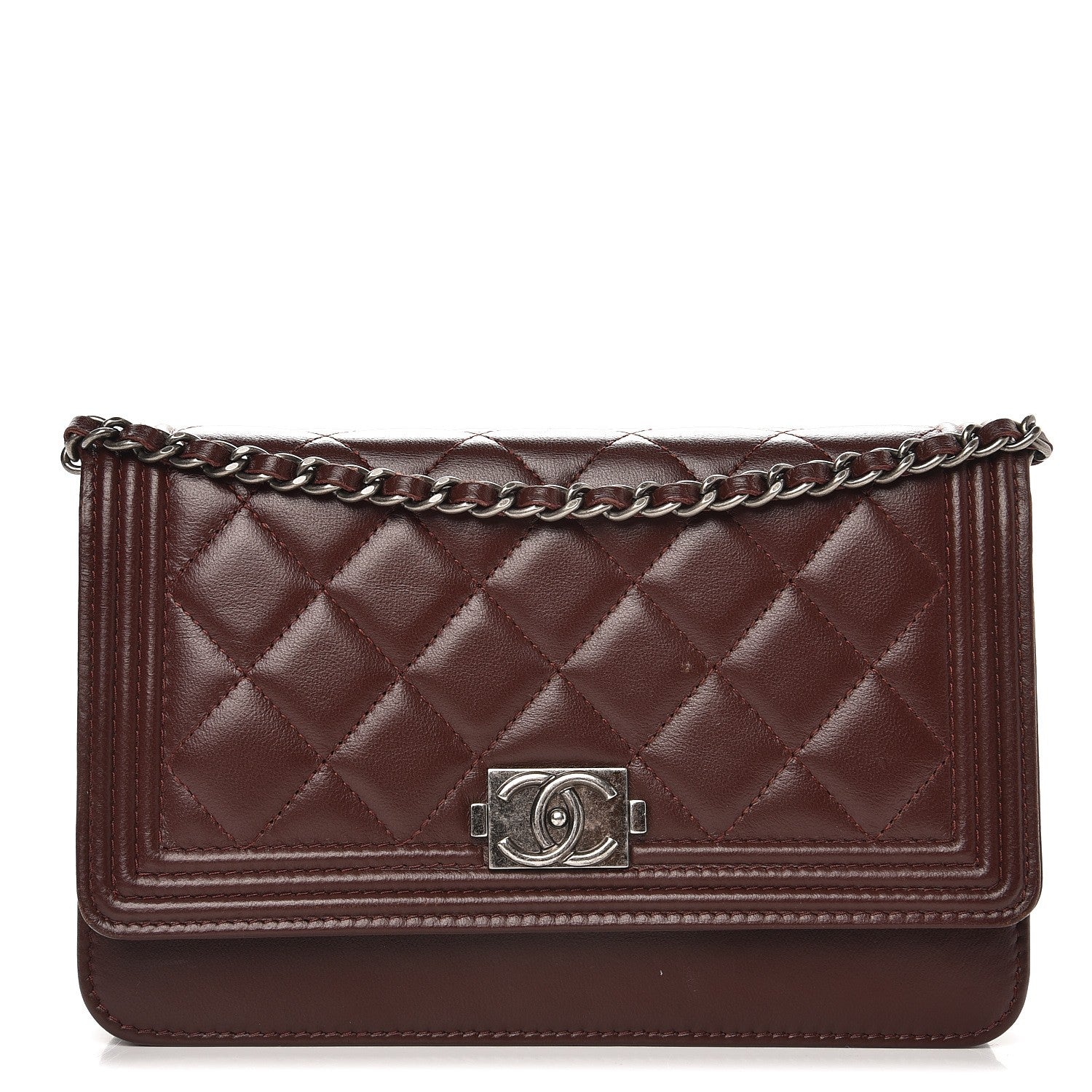 Chanel Lambskin Quilted Boy Wallet On Chain WOC Burgundy 1 of 9