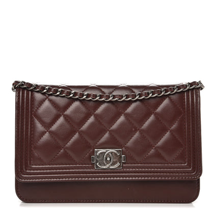 Chanel Lambskin Quilted Boy Wallet On Chain WOC Burgundy 1 of 9