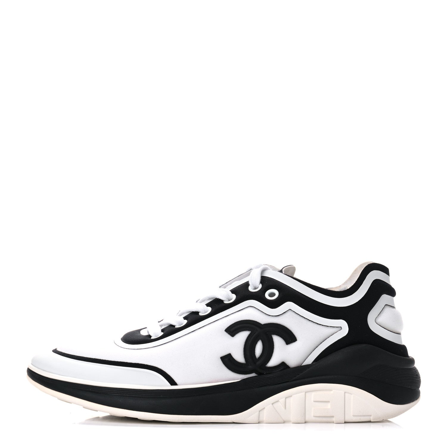 Chanel Lycra Womens CC Sneakers 39.5 White Black 1 of 12