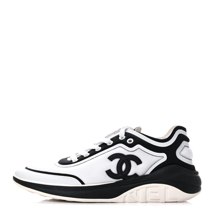 Chanel Lycra Womens CC Sneakers 39.5 White Black 1 of 12