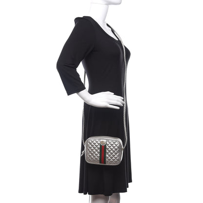 Gucci Laminated Nappa Web Trapuntata Mini GG Shoulder Bag Argento 2 of 11