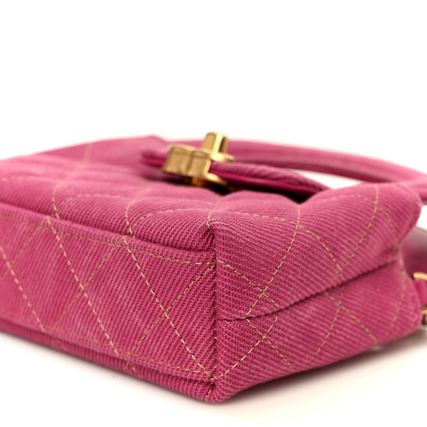 Denim Quilted Mini Nano Kelly Shopper Fuchsia