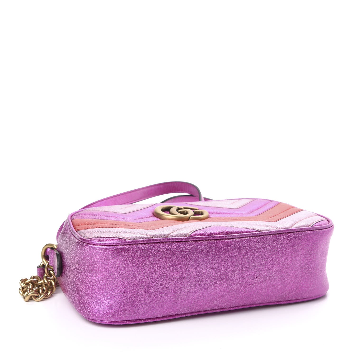 Gucci Laminated Nappa Matelasse Small GG Marmont Chain Shoulder Bag Fuxia Rosso Rosa 4 of 10