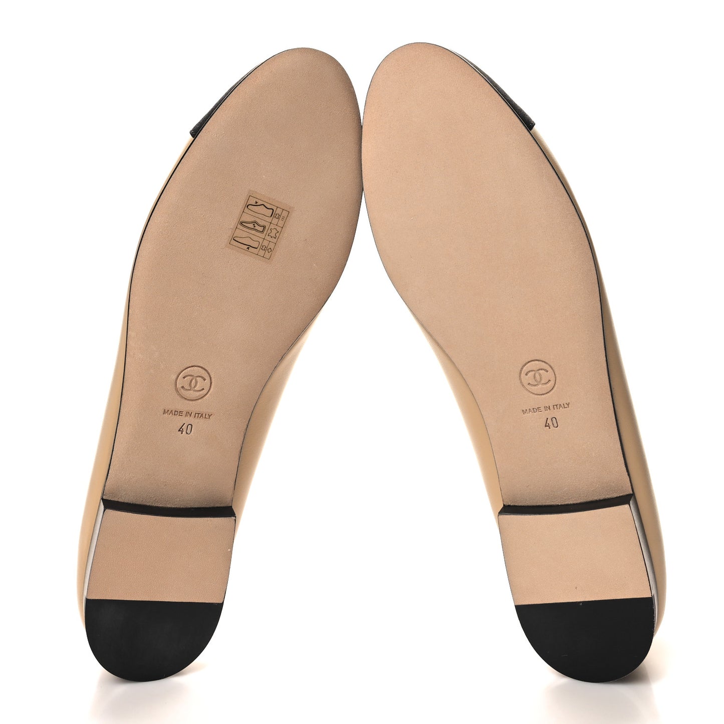 Lambskin Grosgrain Cap Toe Pearl CC Ballerina Flats 40 Beige Black