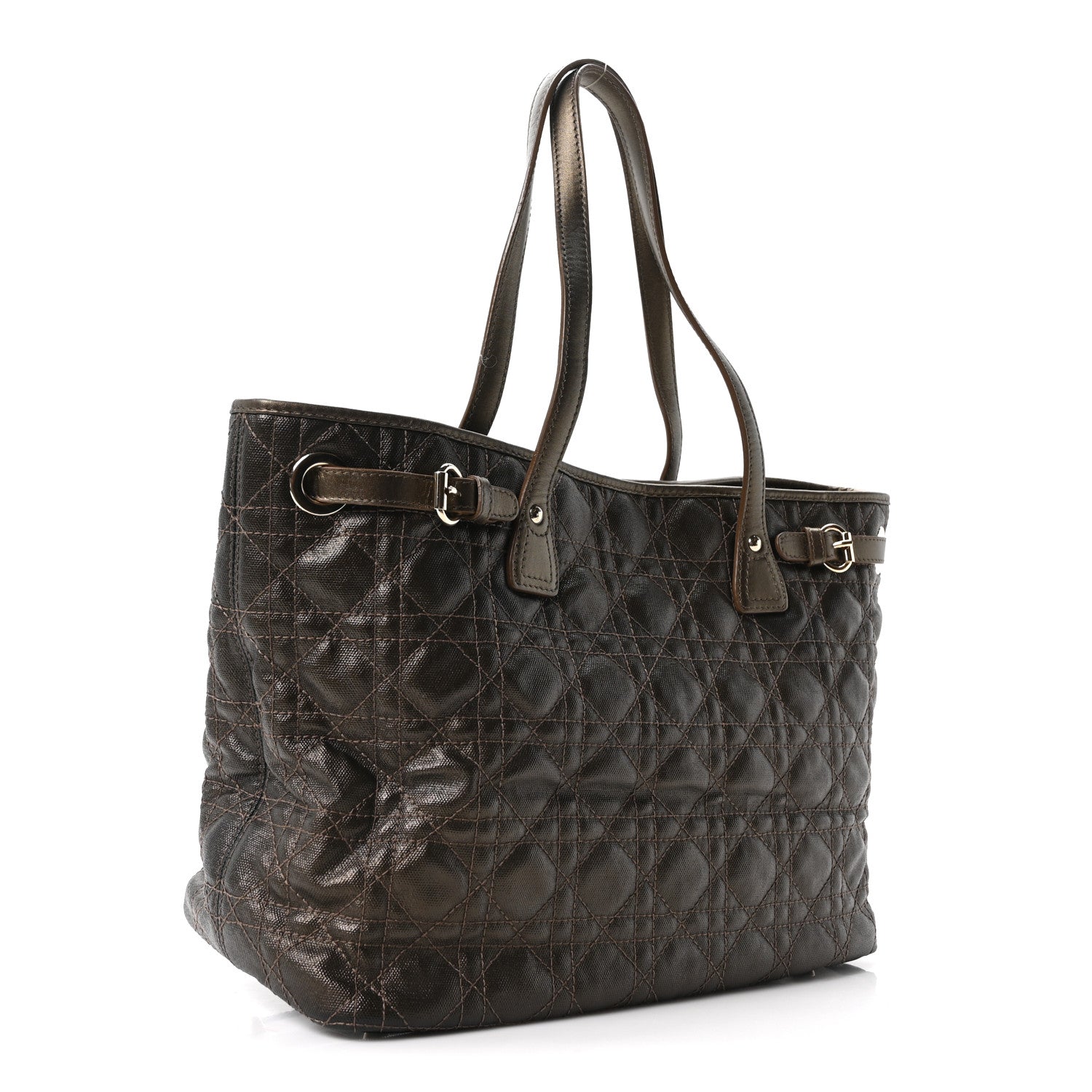Christian Dior Coated Canvas Cannage Small Panarea Tote Bronze 3 of 10