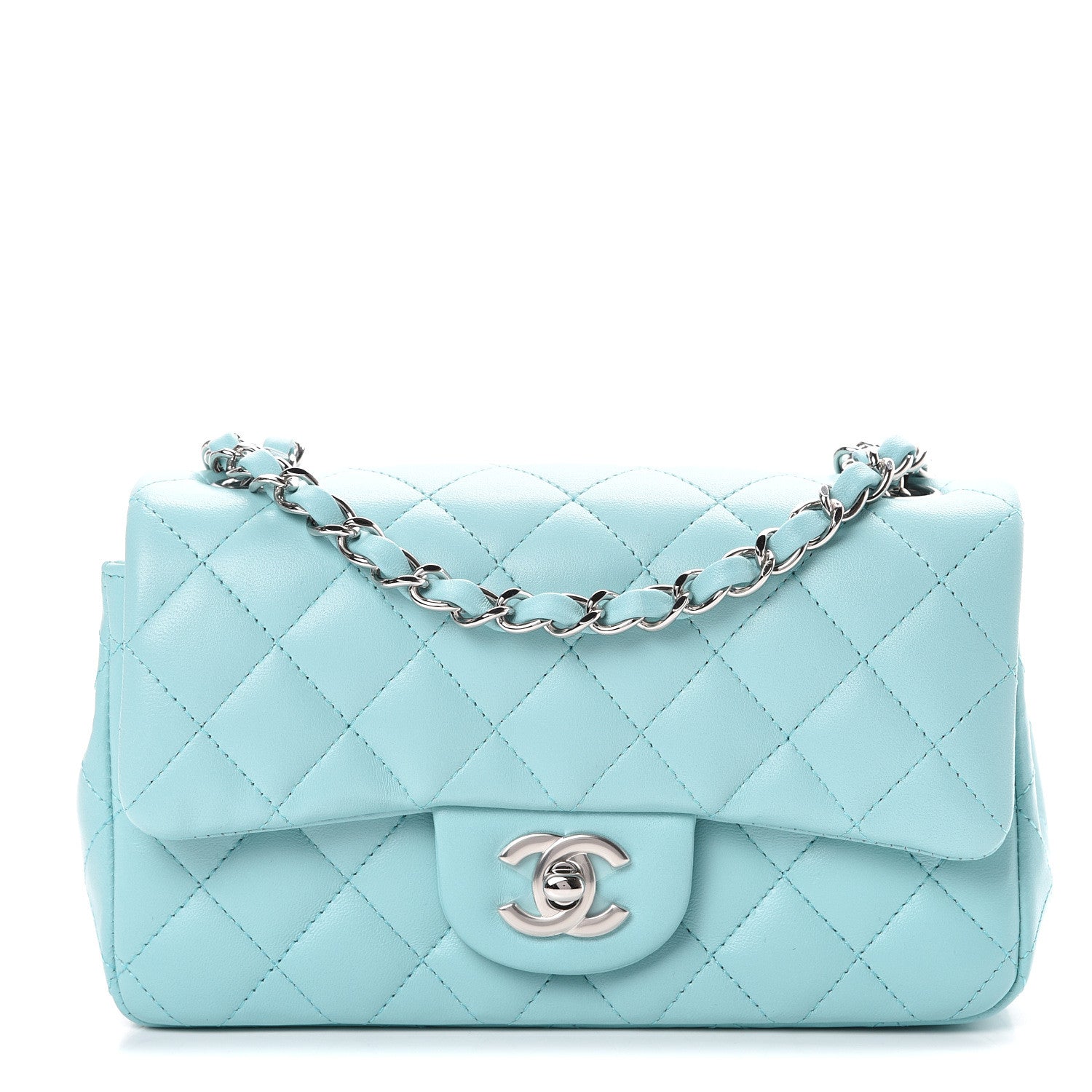 Chanel Lambskin Quilted Mini Rectangular Flap Light Blue 1 of 10