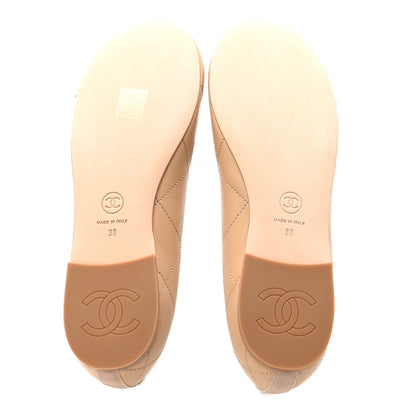 Chanel Lambskin Quilted CC Cambon Ballet Flats 38 Beige Black 6 of 10