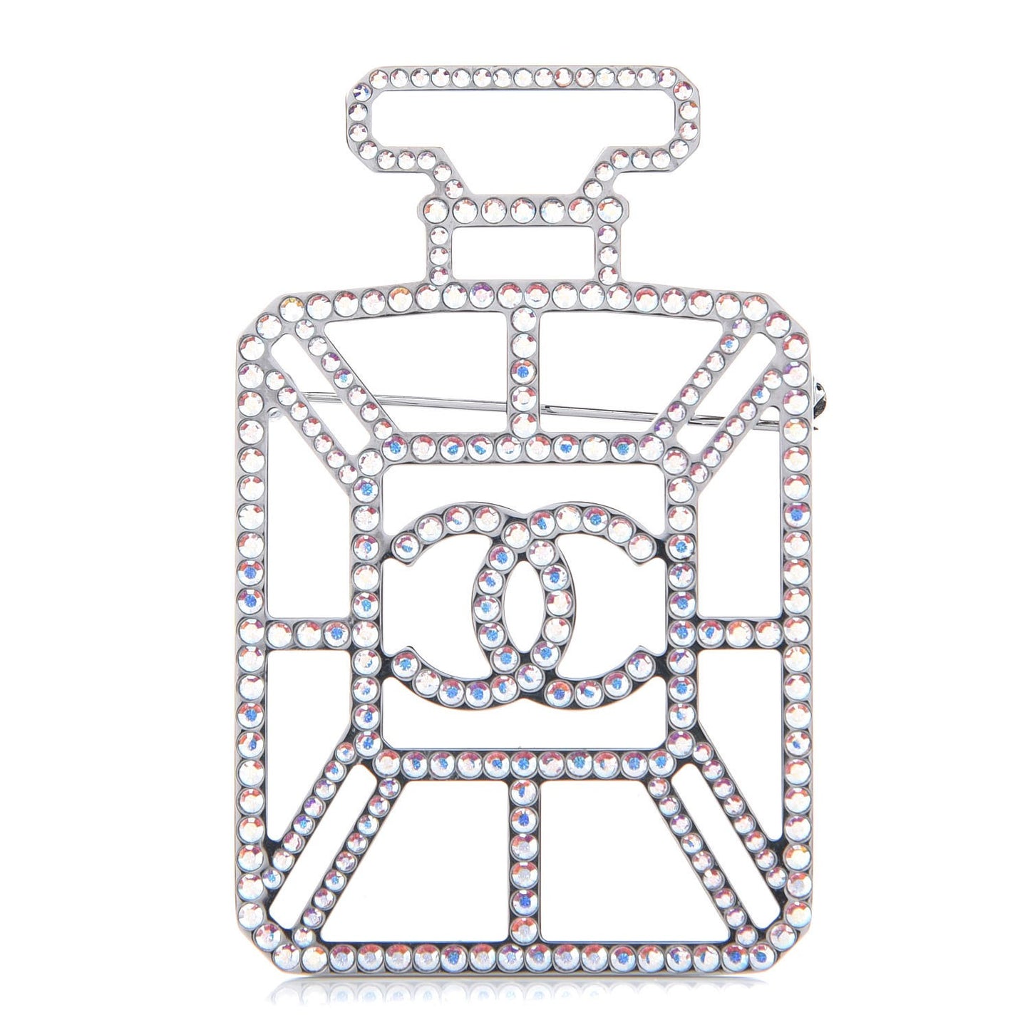 Ruthenium Crystal Perfume Bottle CC Brooch Iridescent Blue