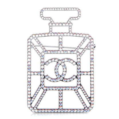 Chanel Ruthenium Crystal Perfume Bottle CC Brooch Iridescent Blue 1 of 5