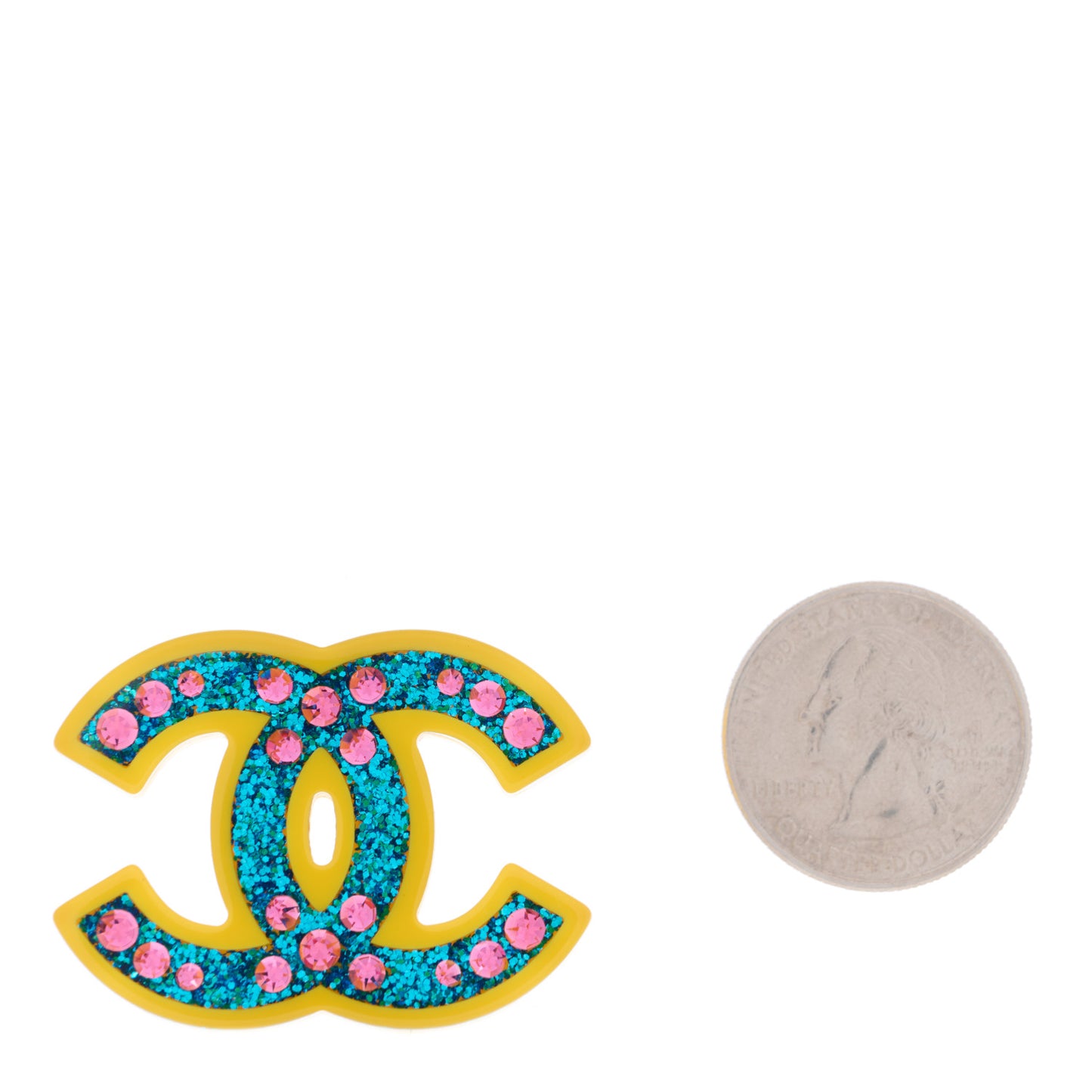 Resin Glitter Crystal CC Brooch Yellow Blue