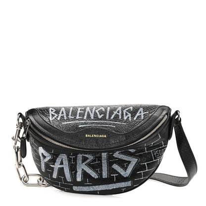 Balenciaga Agneau Arena Graffiti All Over XXS Souvenir Belt Bag Black White 1 of 10