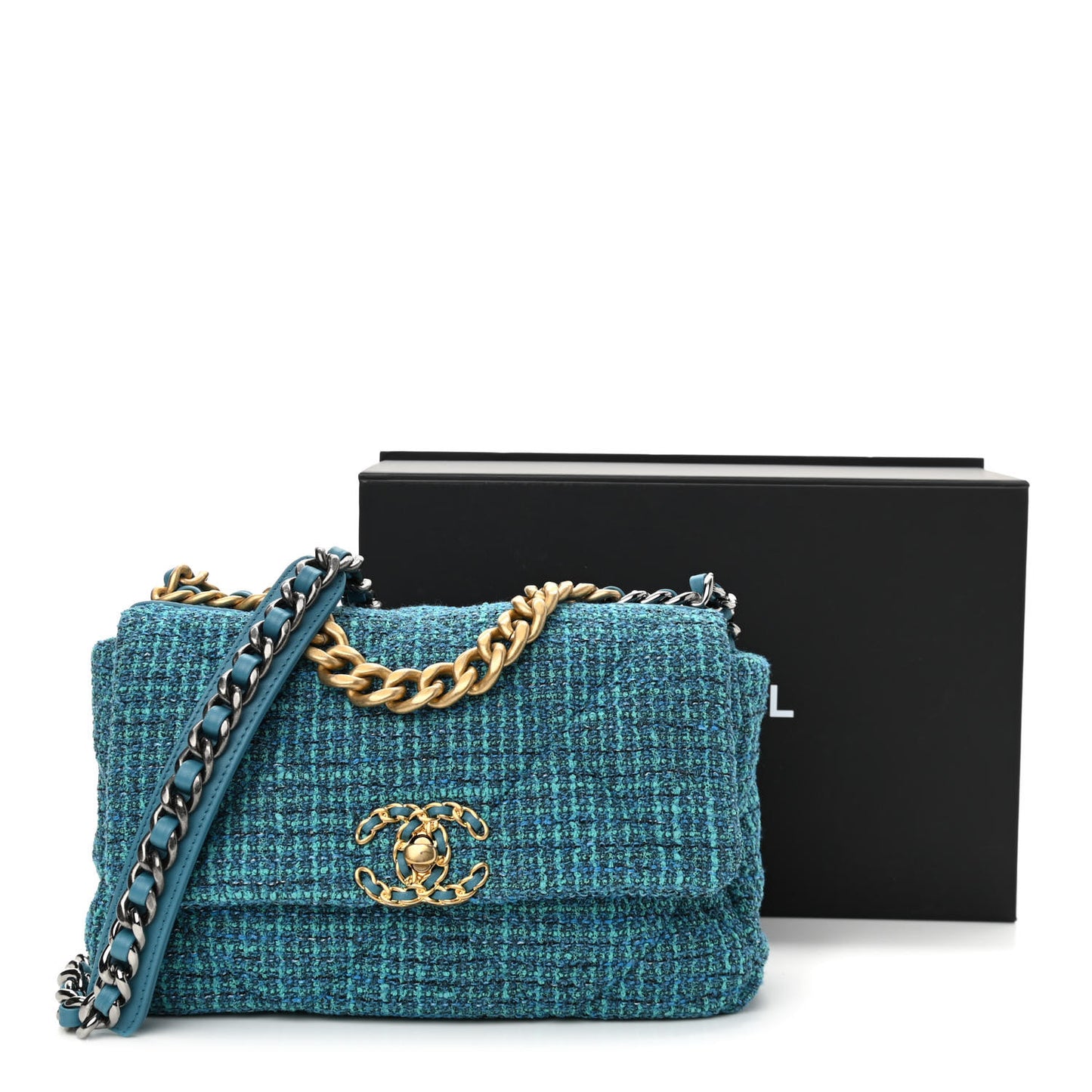 Tweed Quilted Medium Chanel 19 Flap Green