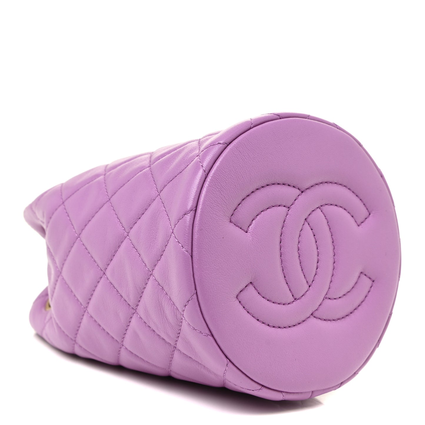 Lambskin Quilted Pearl Crush Drawstring Bag Purple