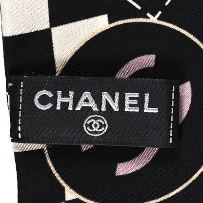Chanel Silk CC Slim Bandeau Scarf Black Ecru Light Beige 3 of 3